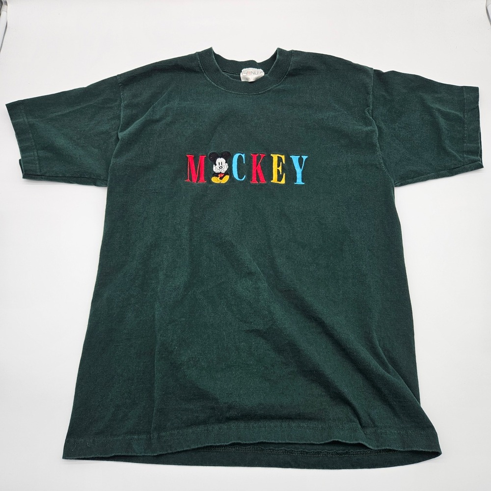 GenU‎ Disney Mickey Mouse Embroidered T-Shirt Green USA Made Sz Medium